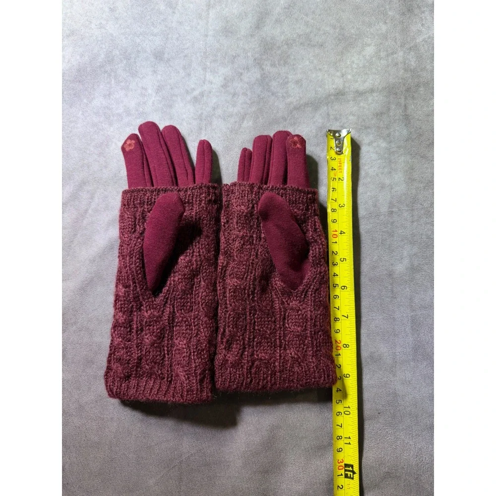 UGG Australia Burgundy Cable Knit 2-in-1 Touchscreen Gloves Fleece LinedRN148903